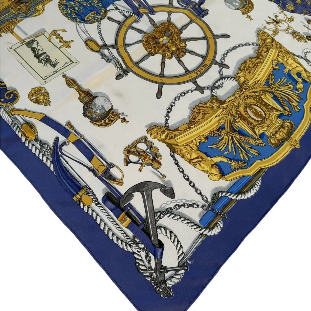 Hermes Blue Gold Silk Nautical Scarf